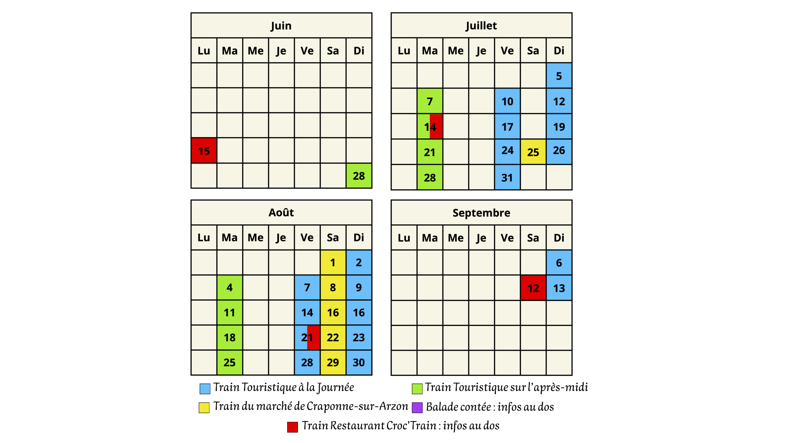 Calendrier 2026 scaled Horaires et tarifs